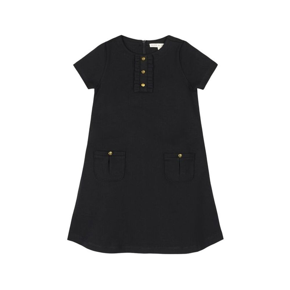 Hope & Henry Girls Ponte A-Line Ruffle Placket Dress